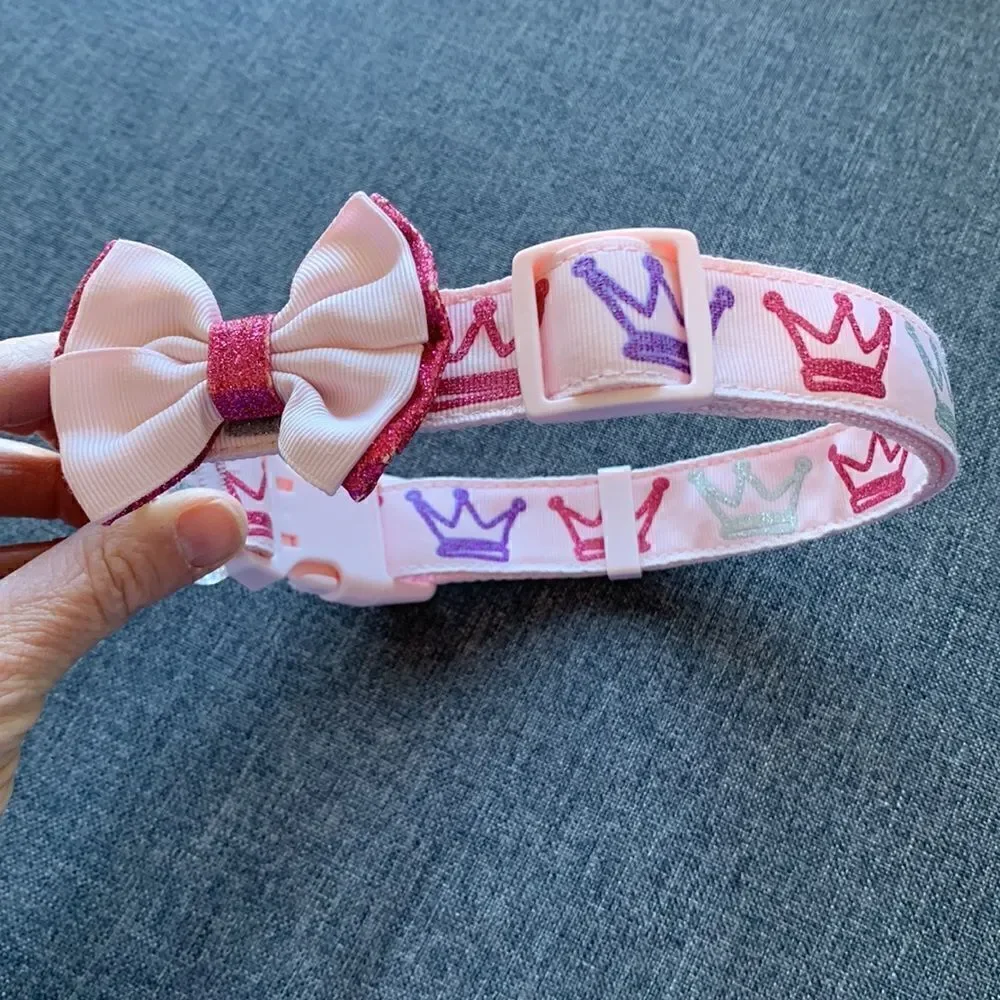 Top Paw® Princess Dog Collar pink bow crown tiara gem‎